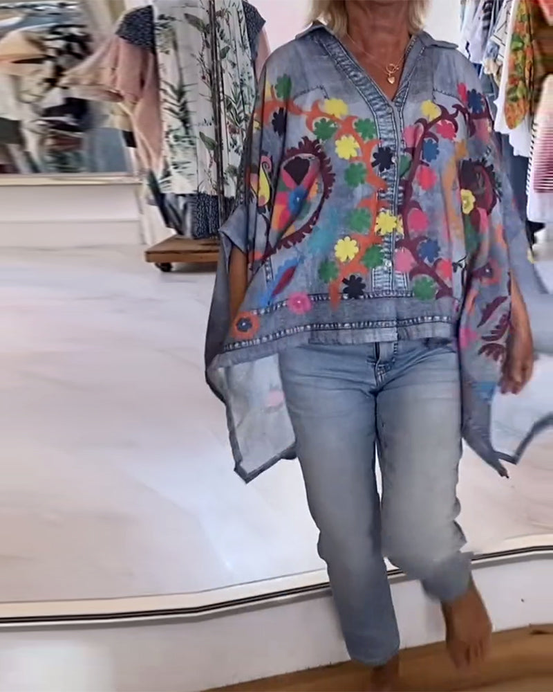 Blouse Onregelmatige Print Nep-spijkerstof