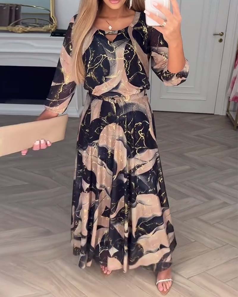 Jurk Elegant Driekwartmouw Geprint Taille