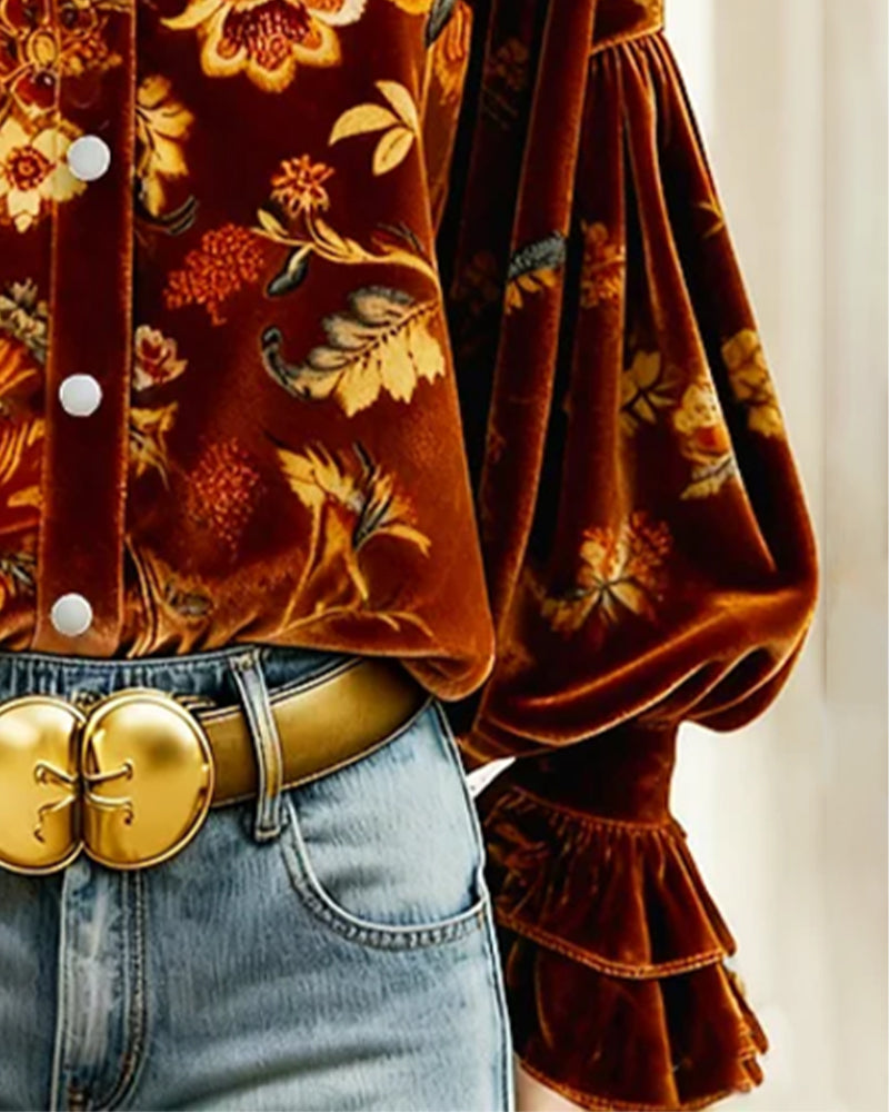 Geprinte Blouse Met Lantaarnmouwen