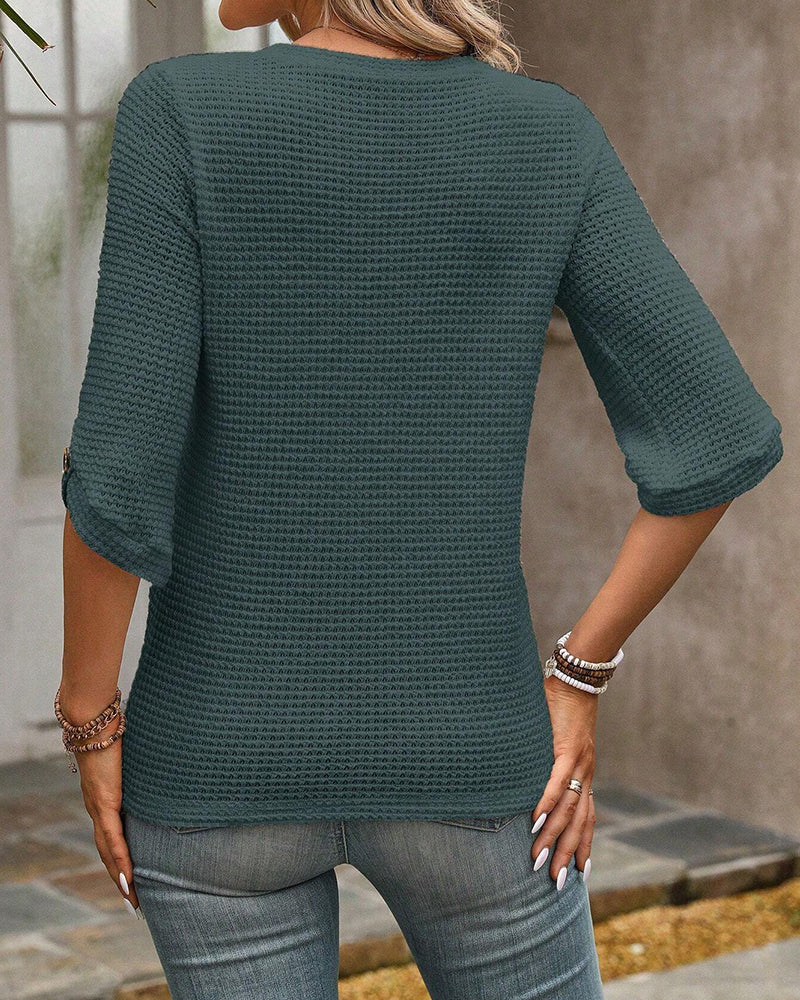 Top Wafelstructuur Effen Ronde Hals