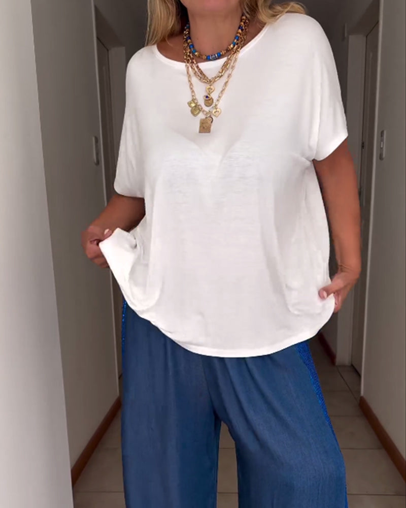 Effen T-shirt met ronde hals en korte mouwen