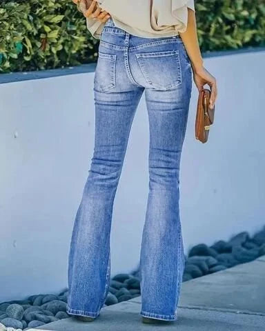 High-waist bootcut jeans met knoopsluiting - dames flared denim broek