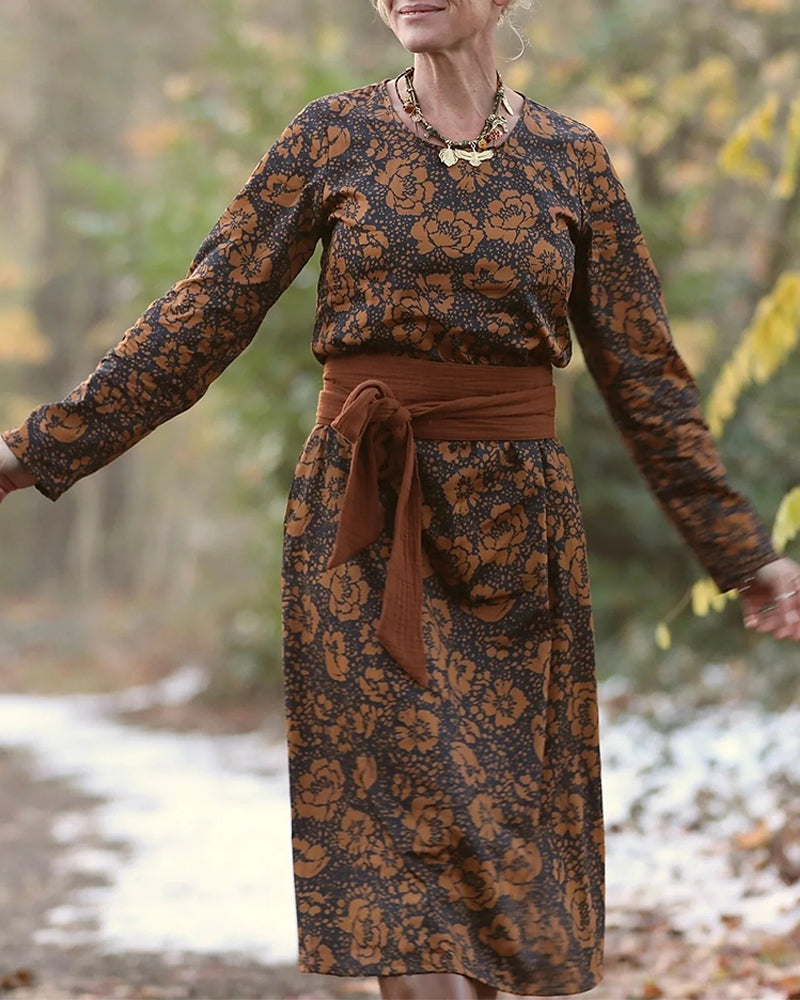 Jurk Bloemenprint Ronde Hals Losvallende Pasvorm