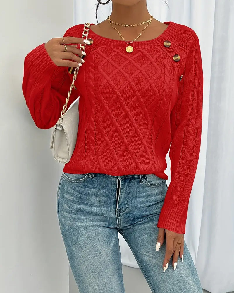 Trui Effen Raglanmouwen Gesp Kabelssteek