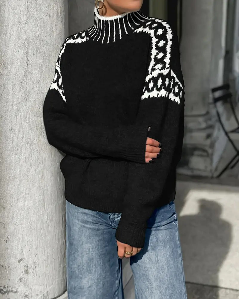 Trui Hoge Hals Gepatroneerd Contrast