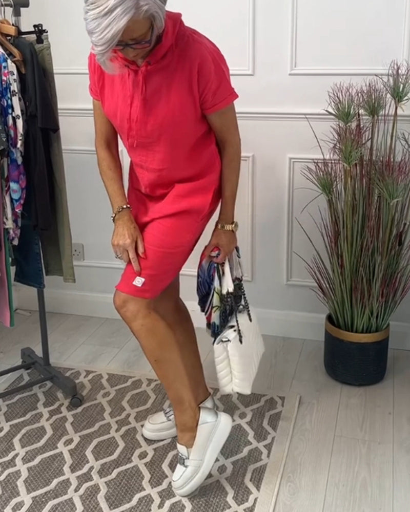 Casual jurk met korte mouwen en capuchon