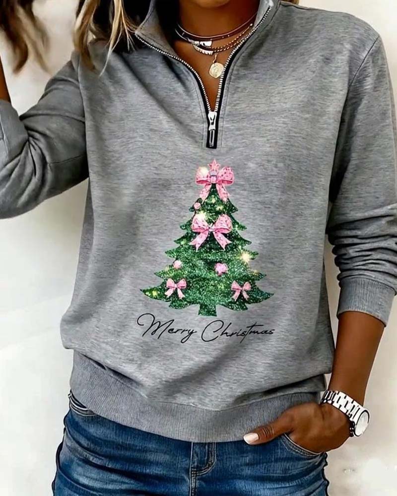 Sweatshirt Met Halve Rits En Kerstboom