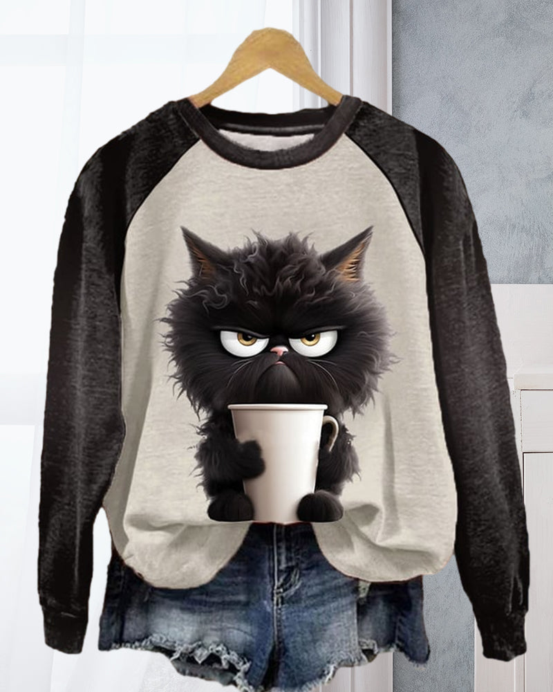 Katten losse sweatshirt met kleurblok