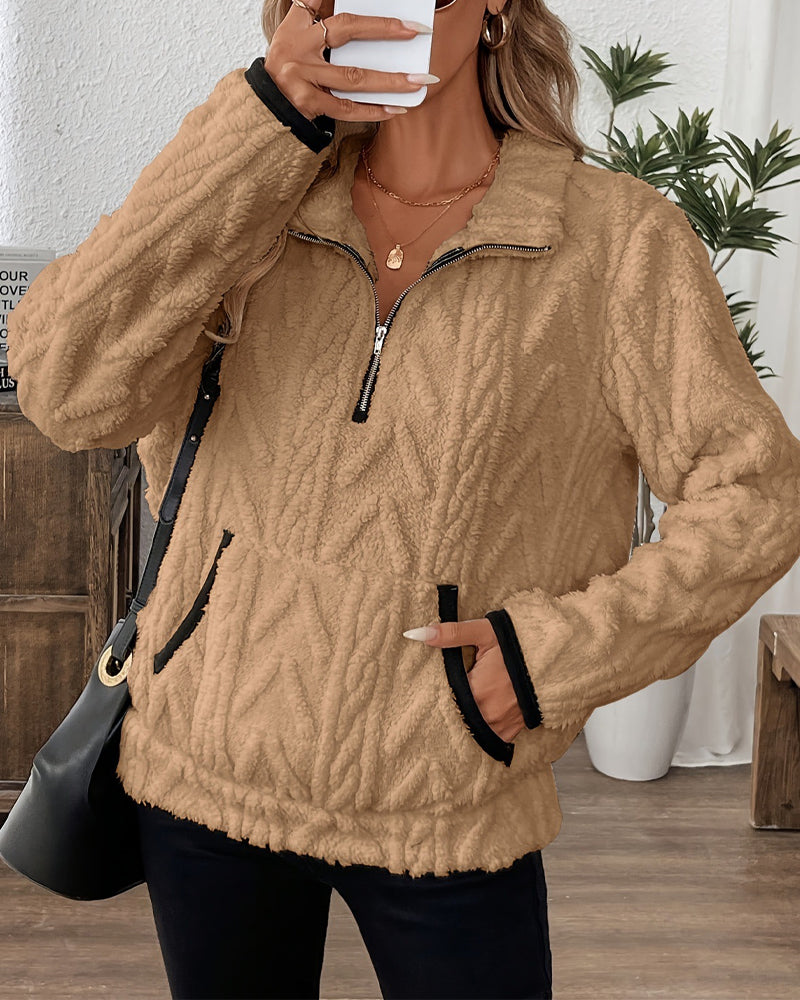 Sweater Met Rever Rits Voor Pluizig