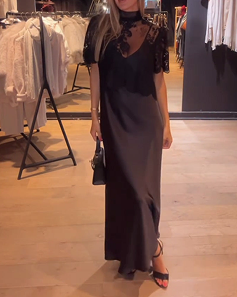 Set Kanten En Meshblouse Met Gedrapeerde Slipjurk