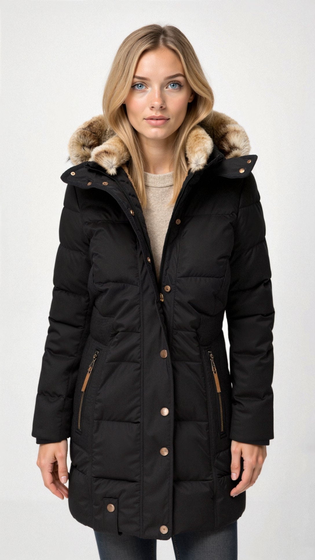 Pufferjas met capuchon - geïsoleerde dames winterjacket