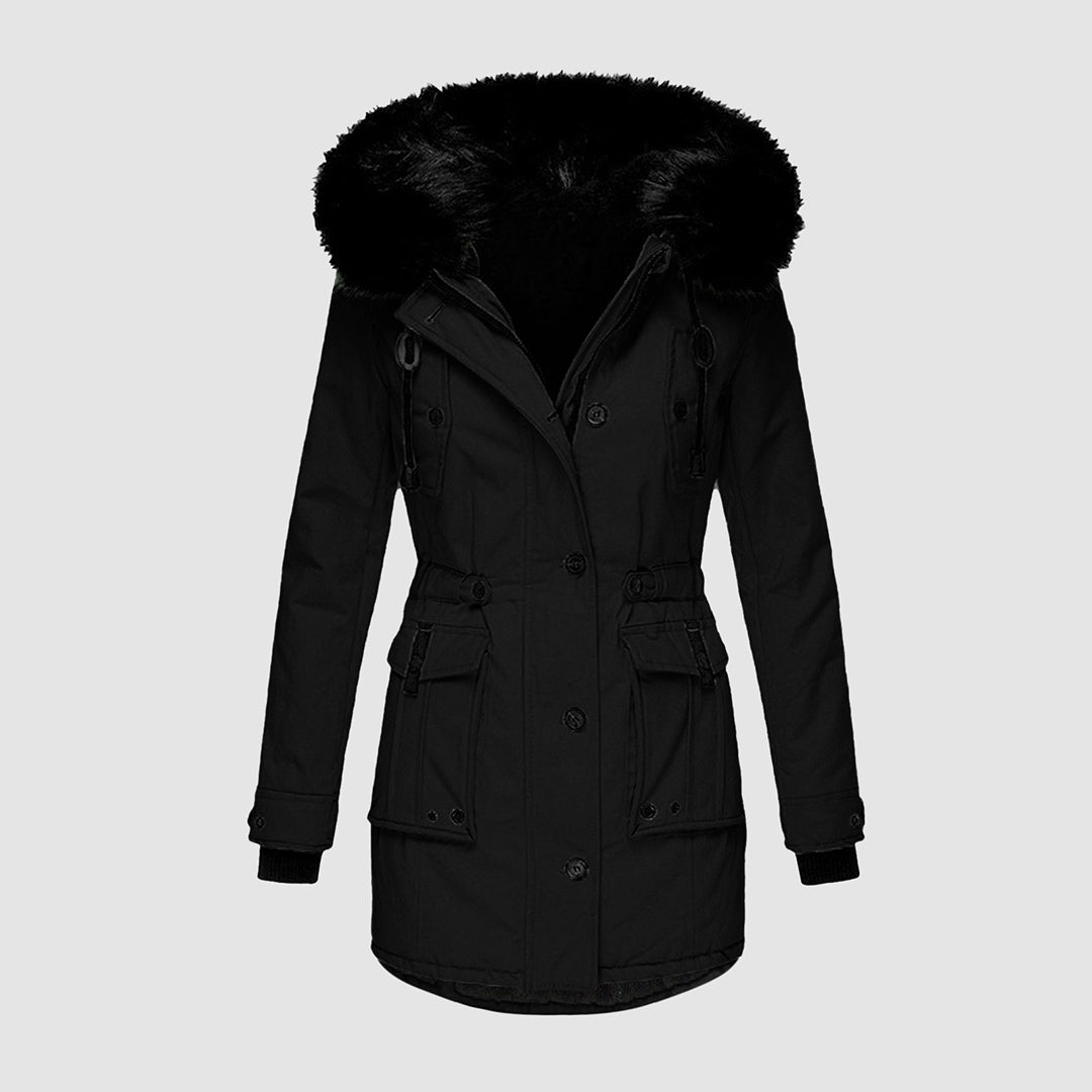 Winterjas met capuchon voor dames - comfortabele bontvoering