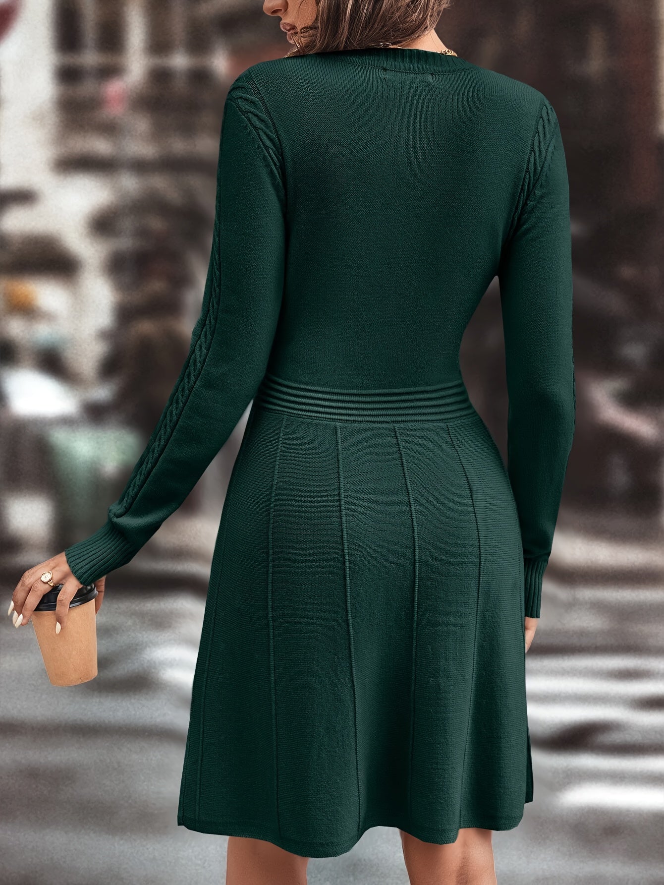 Chique gebreide jurk - donkerbruin damesjurk met lange mouwen