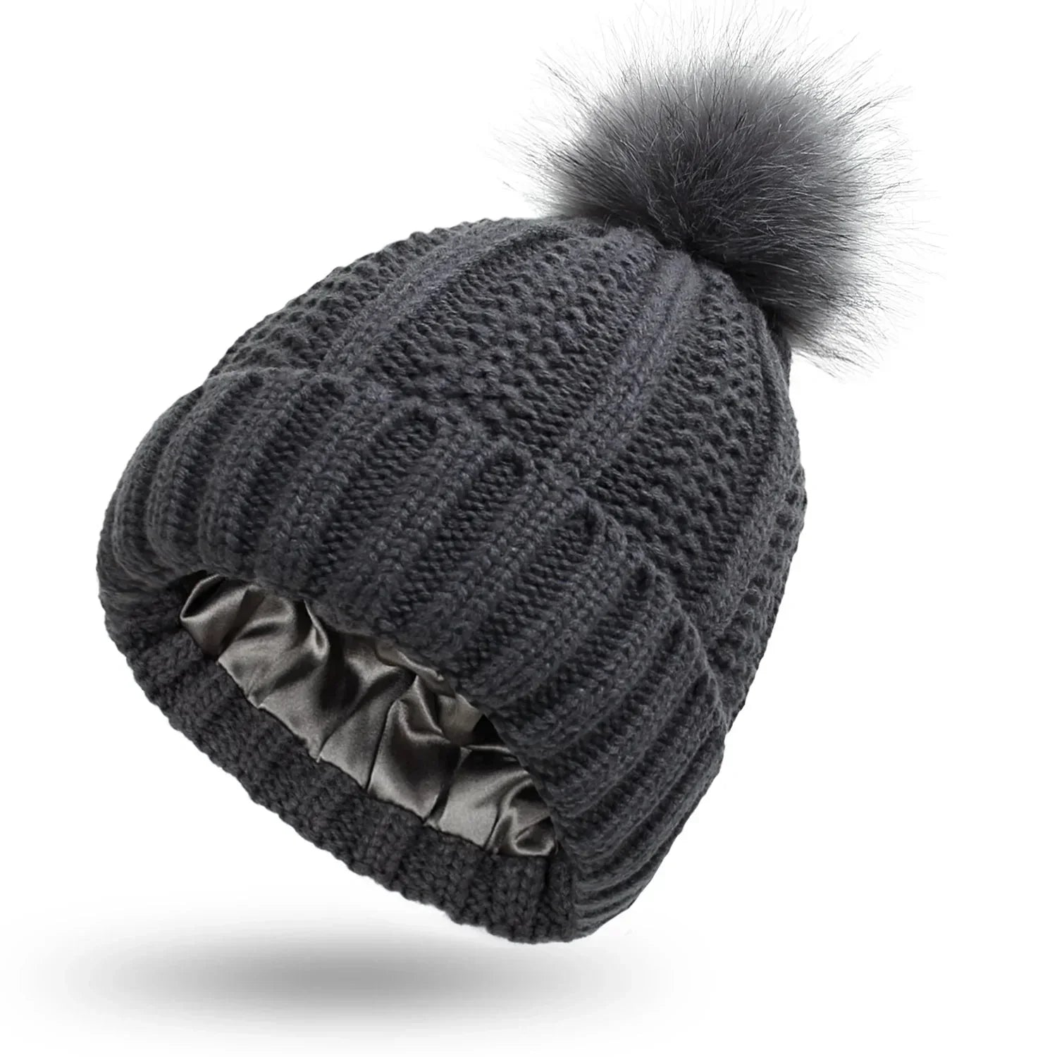 Gebreide beanie muts - dames wintermuts met nepbont pompon