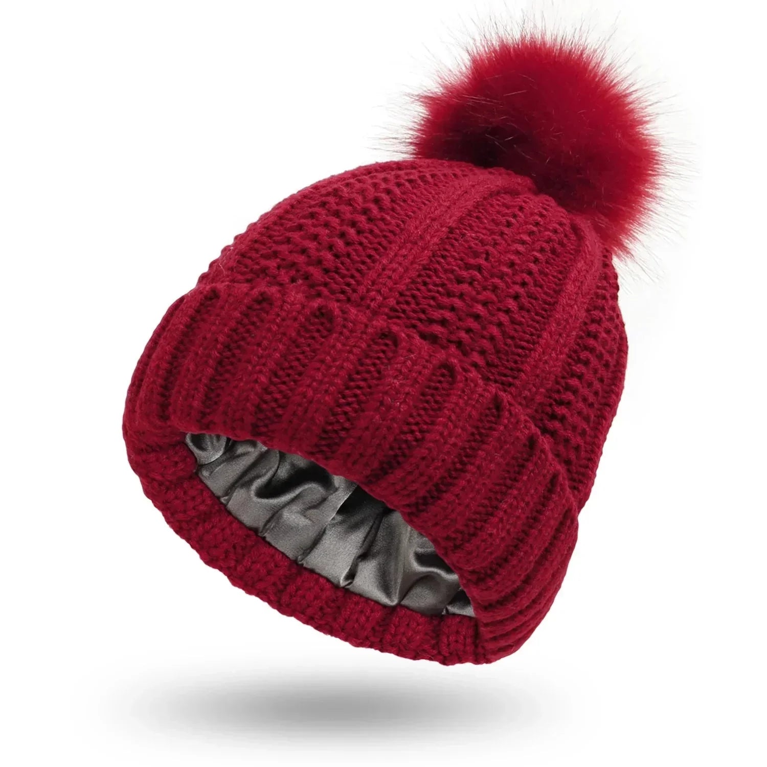 Gebreide beanie muts - dames wintermuts met nepbont pompon