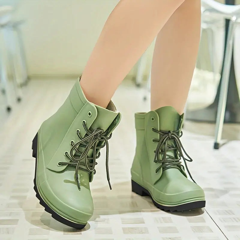 Dames rubberen enkellaarsjes - waterdichte veterschoenen