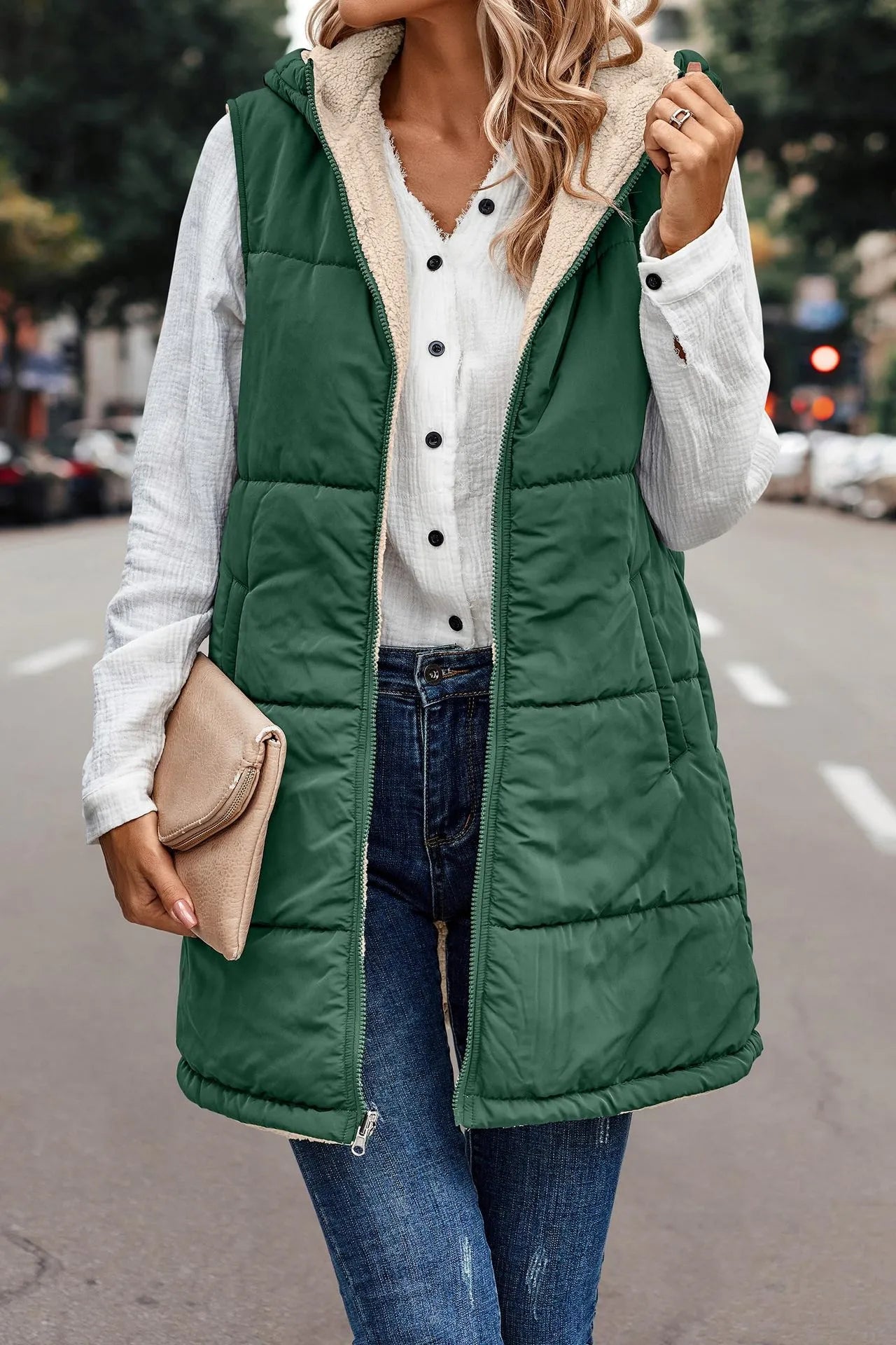 Gevoerde hoodie gilet - lichtgewicht dames mouwloze vest
