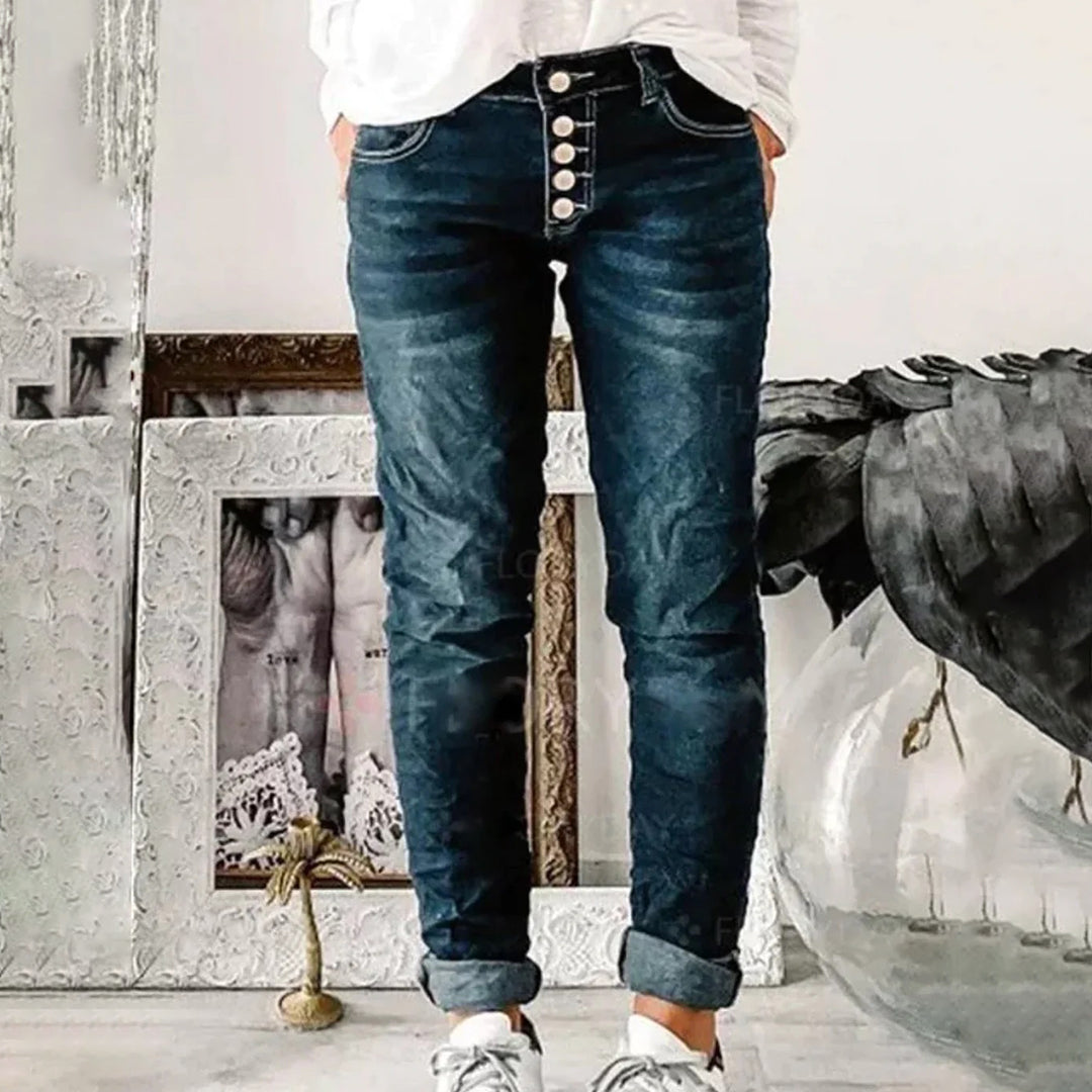 Dames hoge taille skinny denimbroeken blauw - casual dagelijkse basisstuk, zachte stof, slanke pasvorm