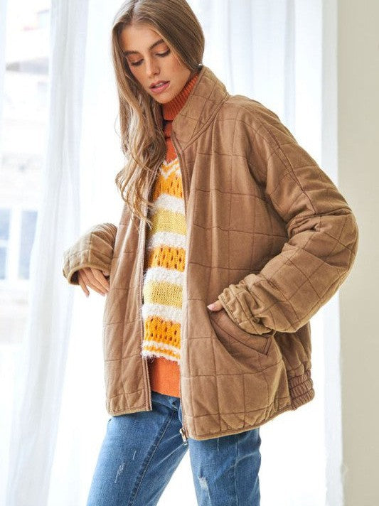 Dames gewatteerde shacket - zachte en comfortabele jas met ritssluiting