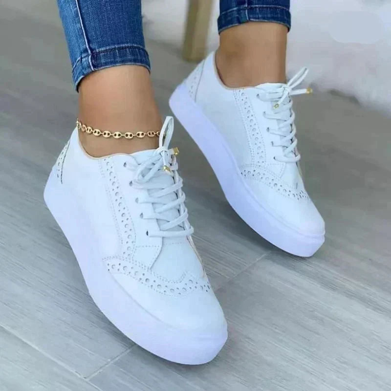 Dames trendy sneakers - stijlvolle bruine veterschoenen
