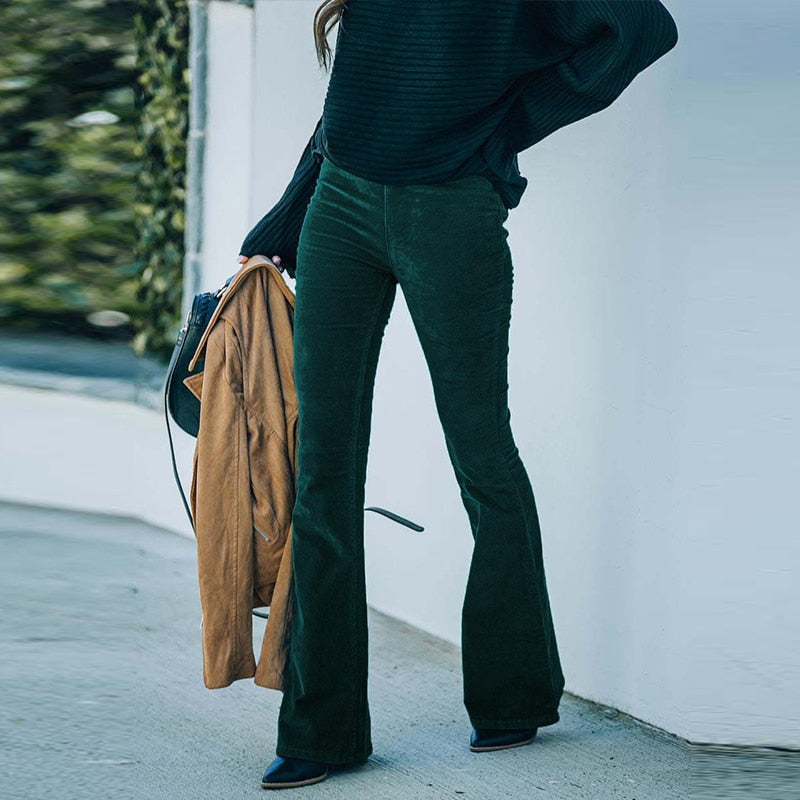 Flared corduroy broek - dames broek met stretch en elegante pasvorm