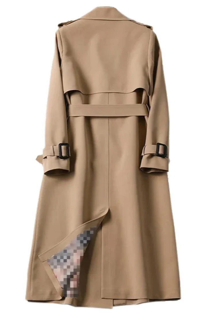 Trenchcoat met dubbele knopenrij voor dames - lange jas met ceintuur