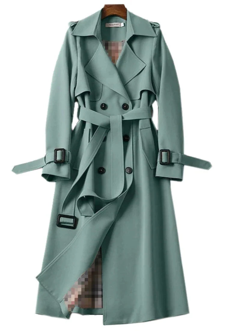 Trenchcoat met dubbele knopenrij voor dames - lange jas met ceintuur