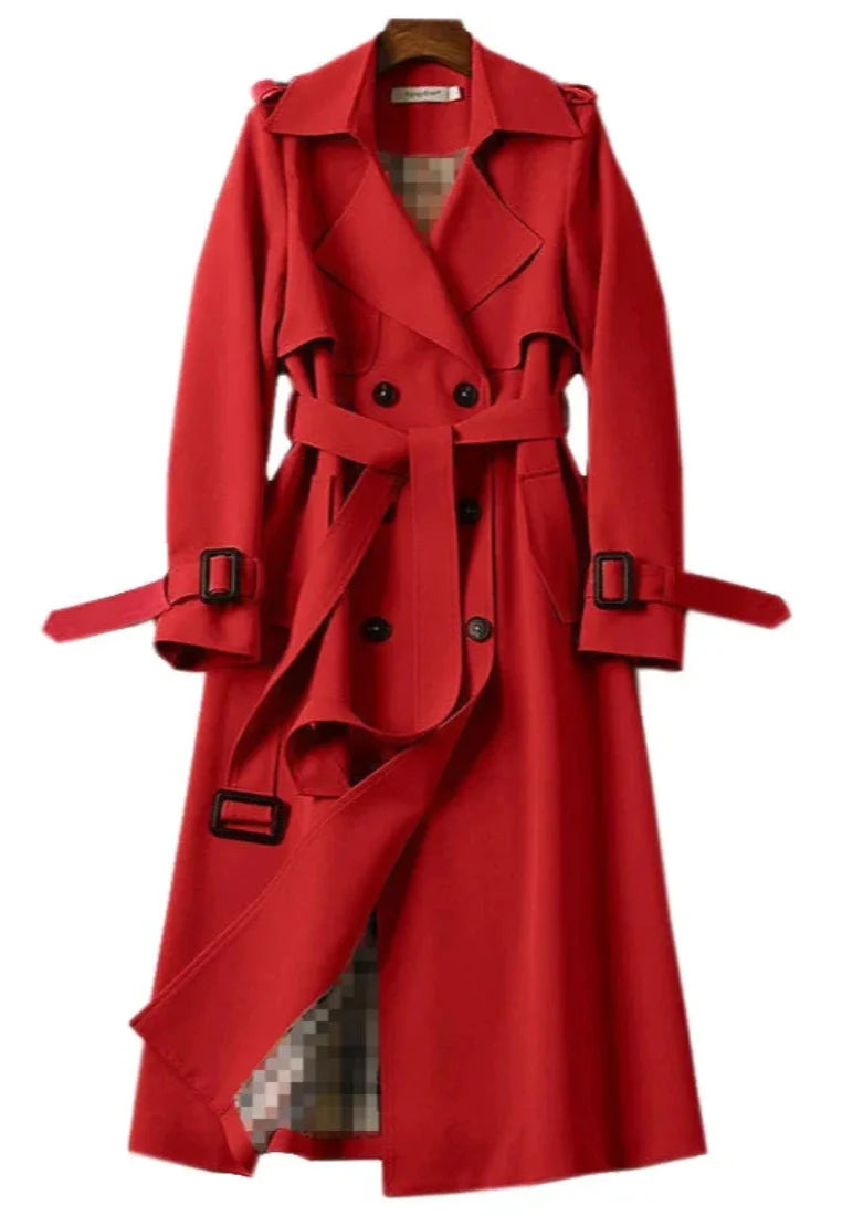 Trenchcoat met dubbele knopenrij voor dames - lange jas met ceintuur