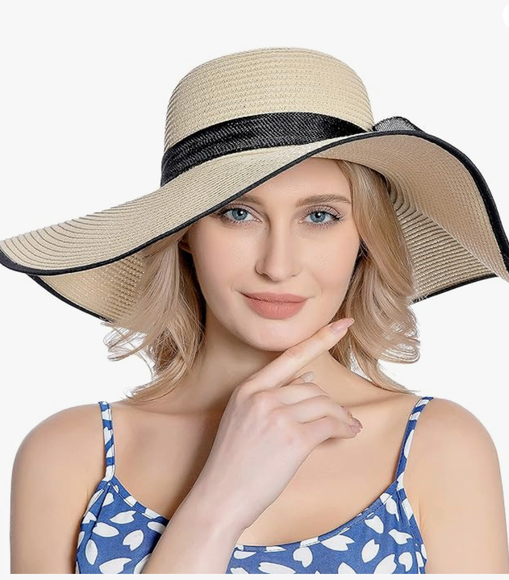 Brede rand zonnehoed met strikdecor voor op het strand