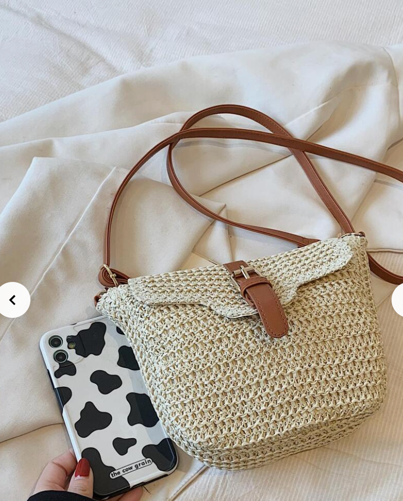 Gehaakte schoudertas met leren riem