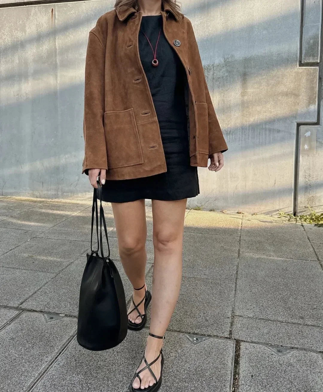 Bruine suède jas - trendy oversized damesouterwear