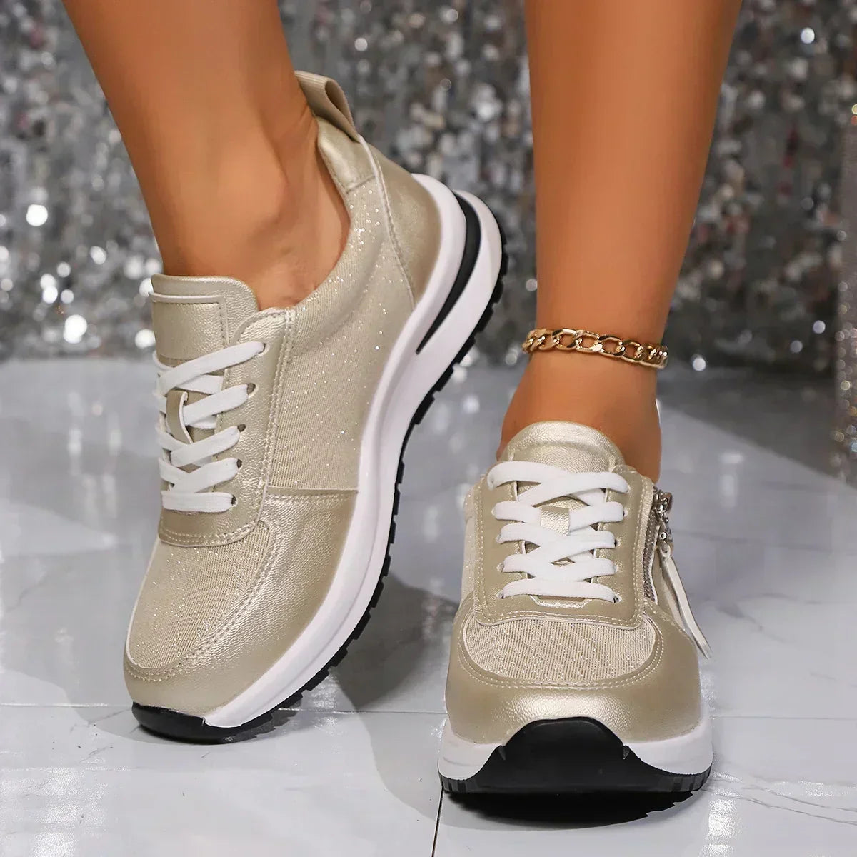 Dames zilveren sneakers - stijlvolle gezellige trainers met ritsdetails