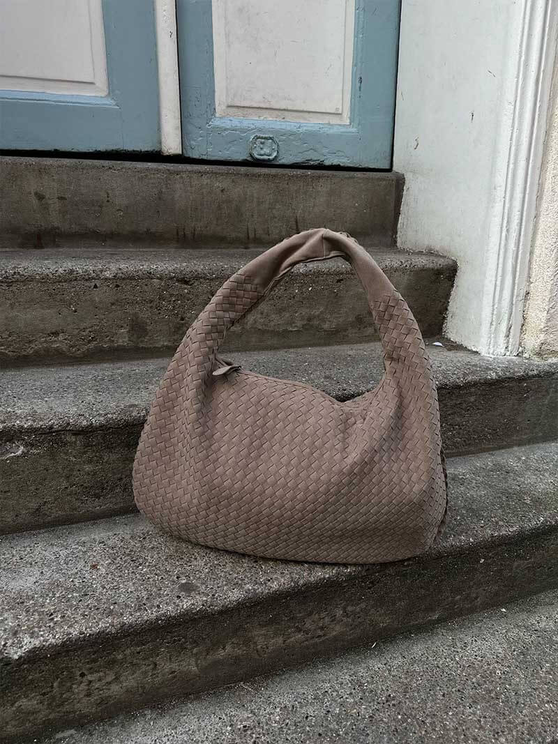 Vintage suède geweven tas voor dames - gevlochten schoudertas
