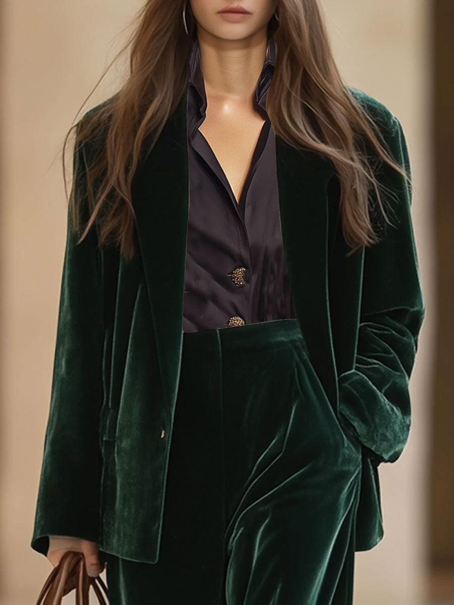 Velvet tailored suit - elegante blazer en broekset voor dames