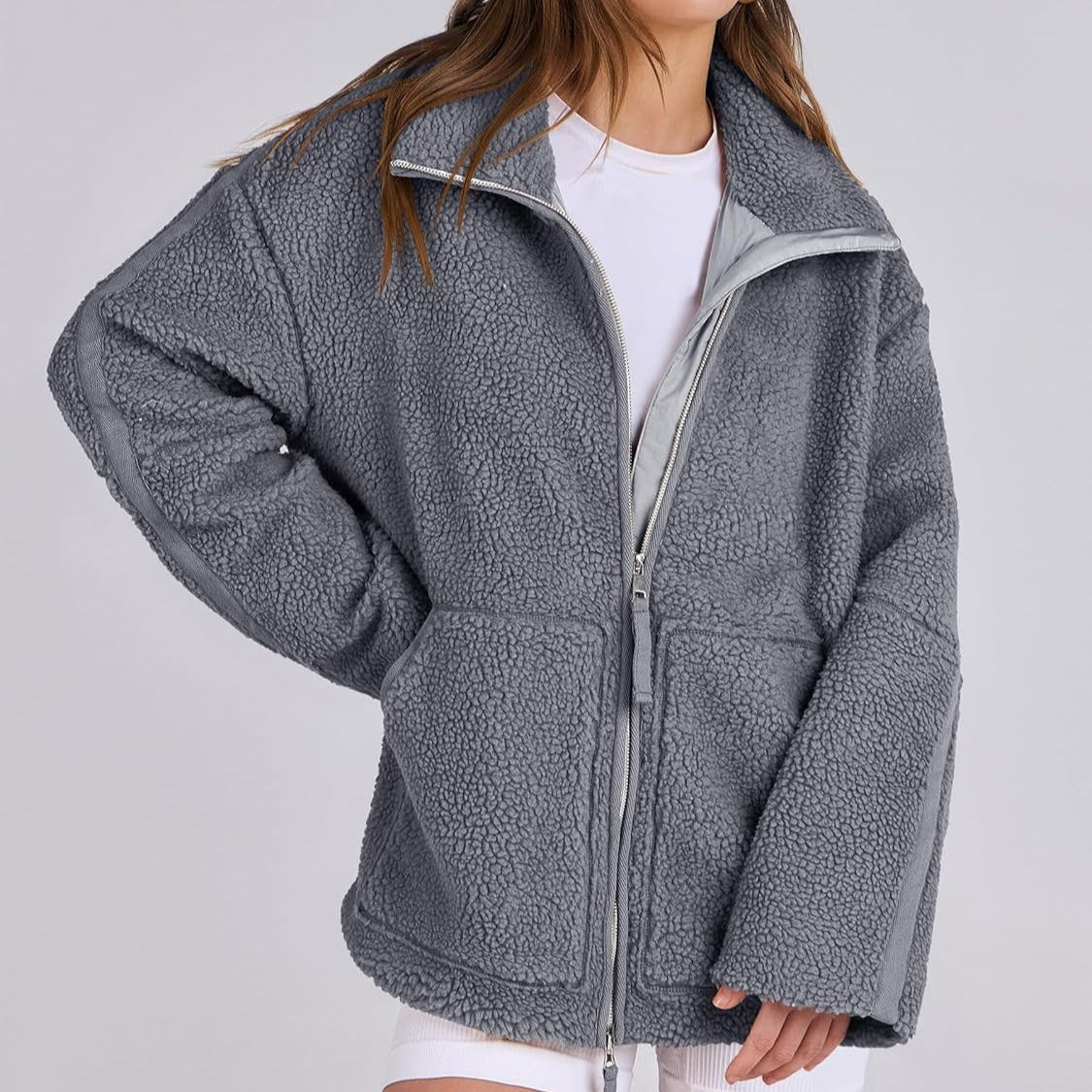 Dames fleece zipjack met ontspannen pasvorm en zakken - casual buitenjas voor actieve dagen
