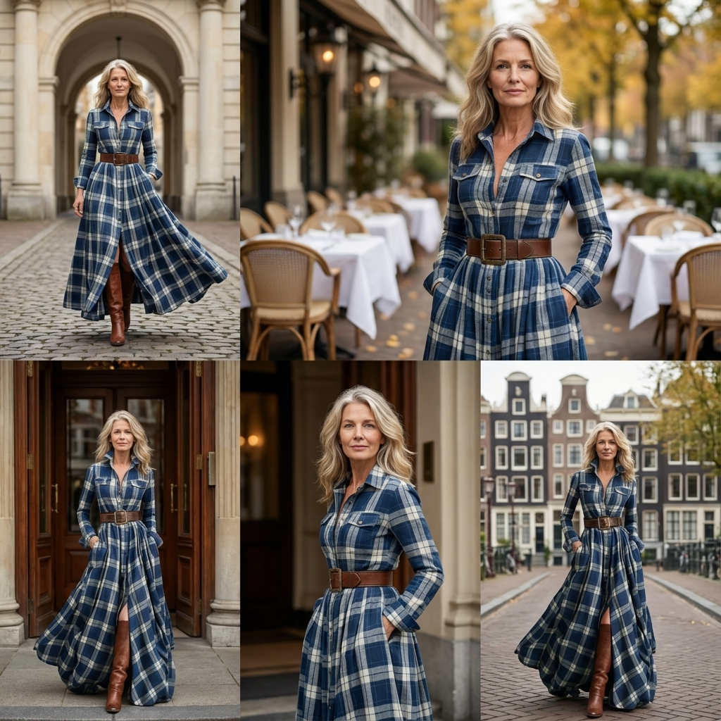 Barbara | Warme & elegante ruitjurk met ceintuur