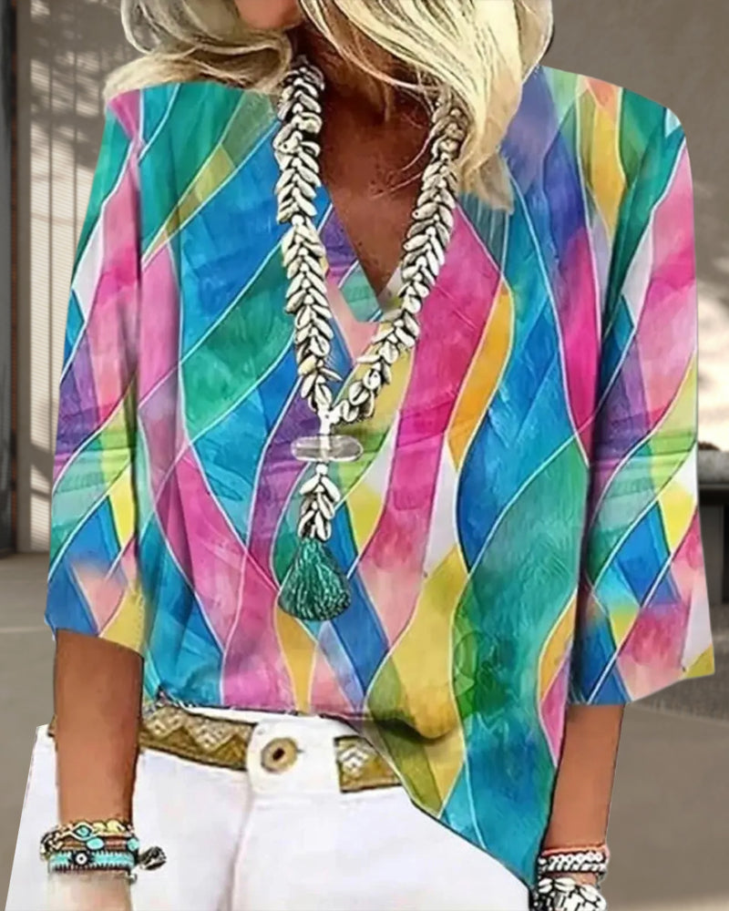 Blouse V-Hals Contrasterende Kleur