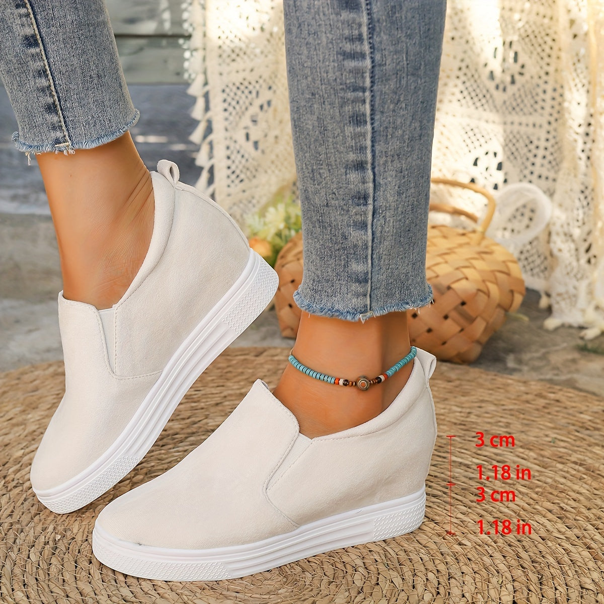 Slip-on suede sneakers - casual dames sneakers met wedge zool