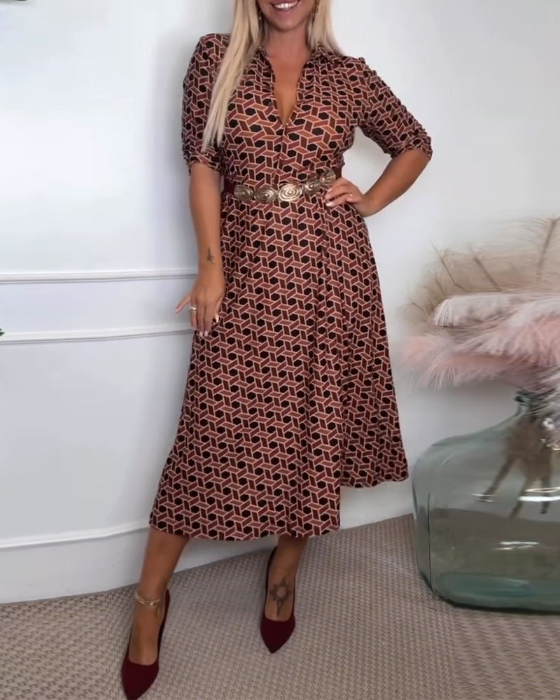 Jurk Met Reverskraag En Geometrische Print