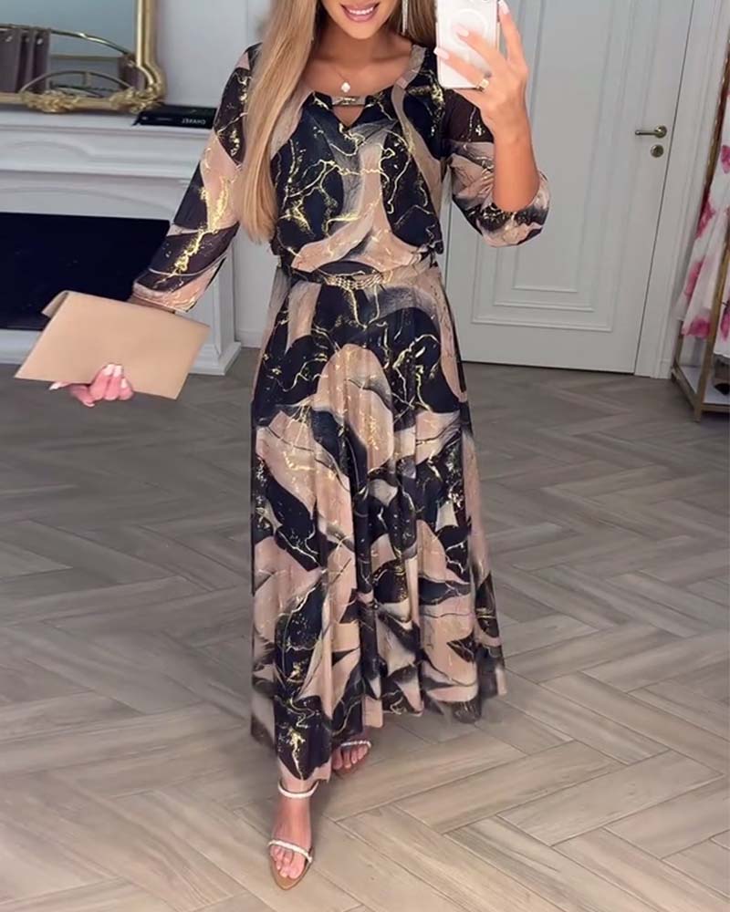 Jurk Elegant Driekwartmouw Geprint Taille