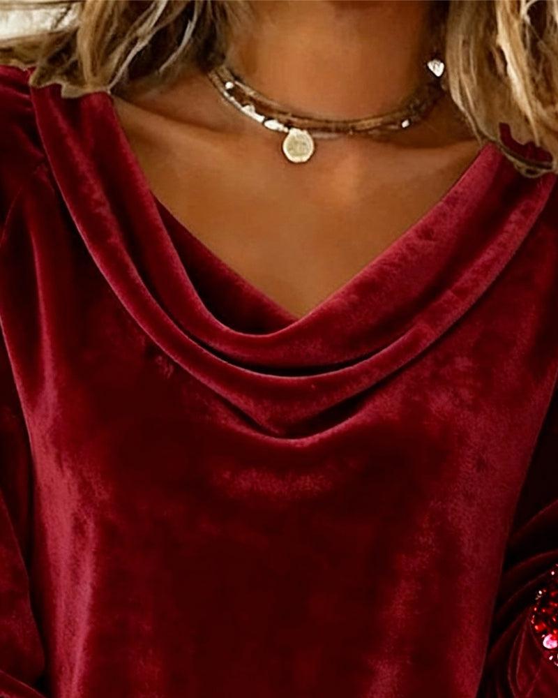 Top Met Gedrapeerde Kraag Van Fluweel Met Pailletten