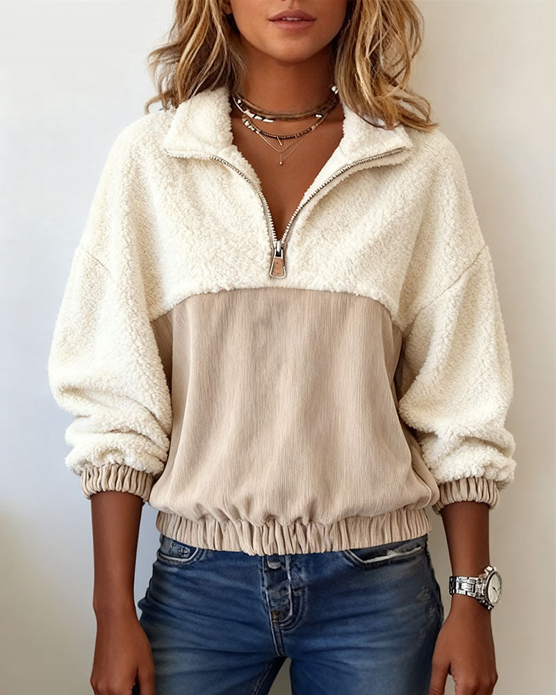Sweatshirt Met Halve Rits, Reverskraag En Contrastkleur