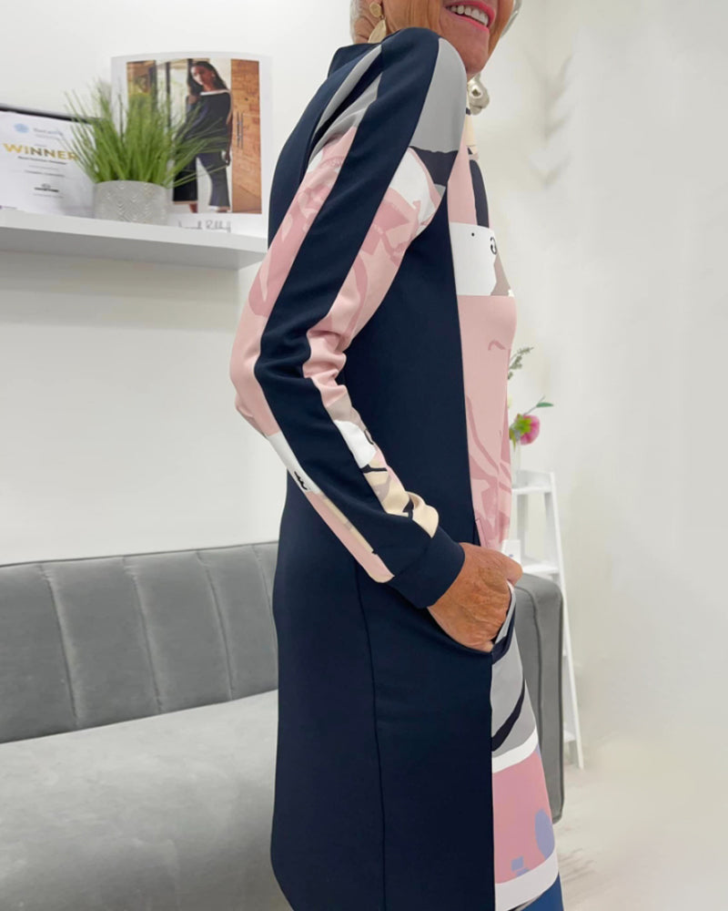 Jurk met lange mouwen, rits en kleurblok