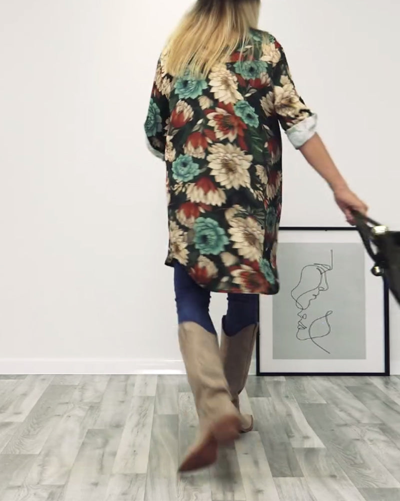 Revers overhemd met patchwork en luipaardprint