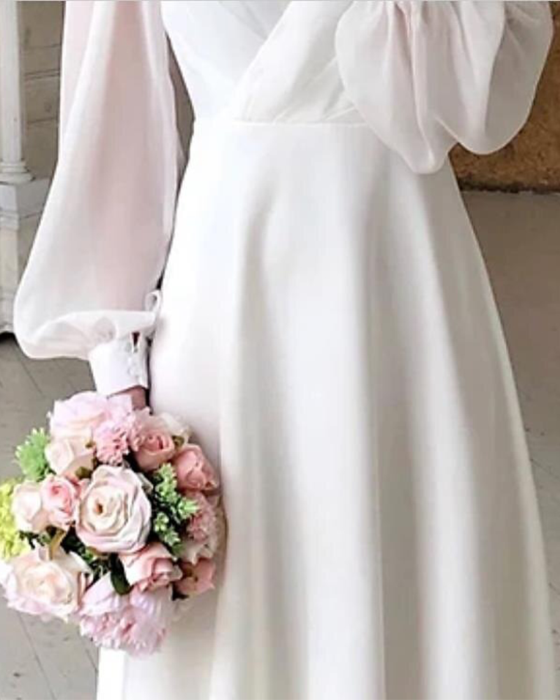 Jurk Elegante Pofmouw V-Hals