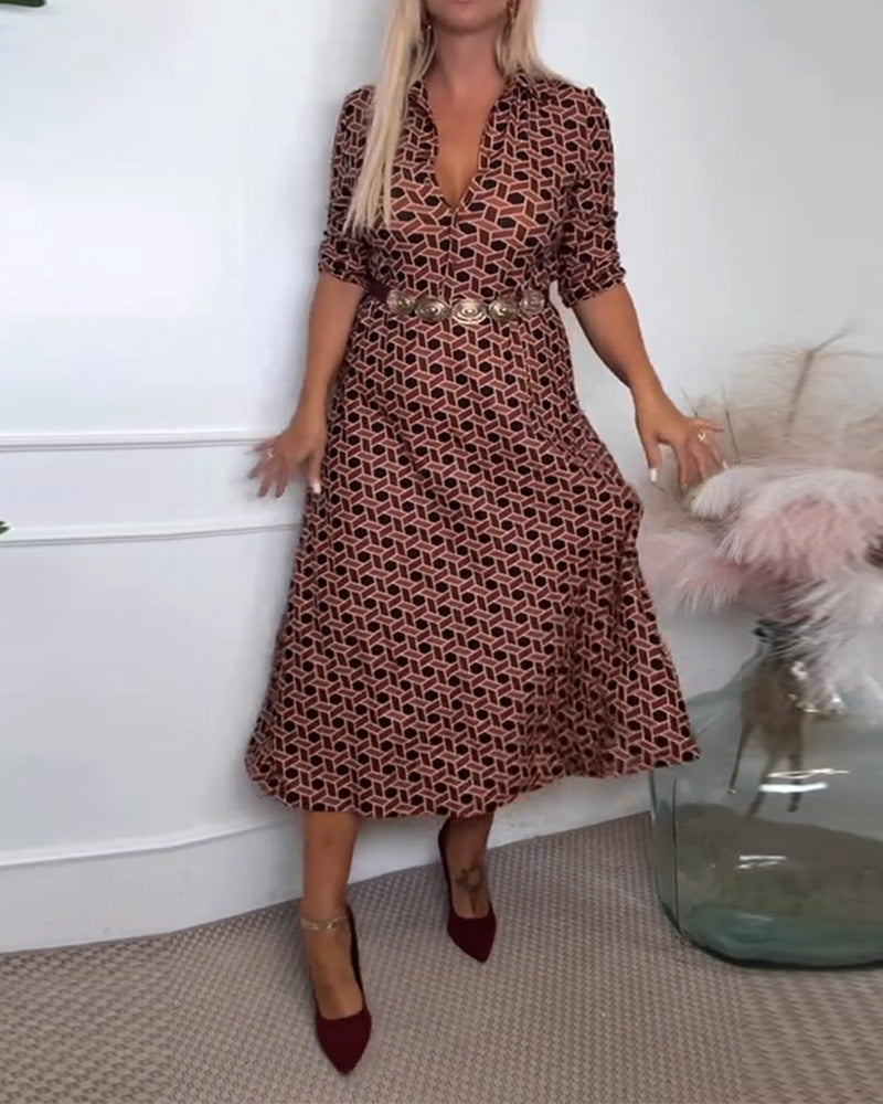 Jurk Met Reverskraag En Geometrische Print