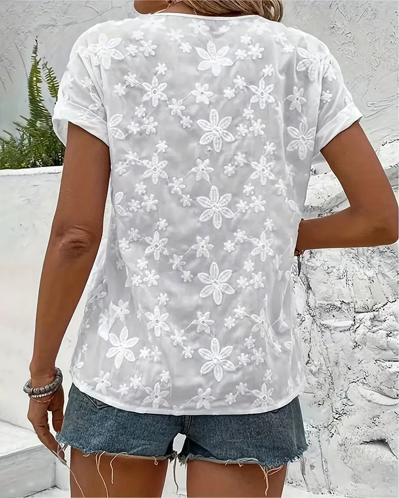 Effen blouse met kanten temperament en V-hals