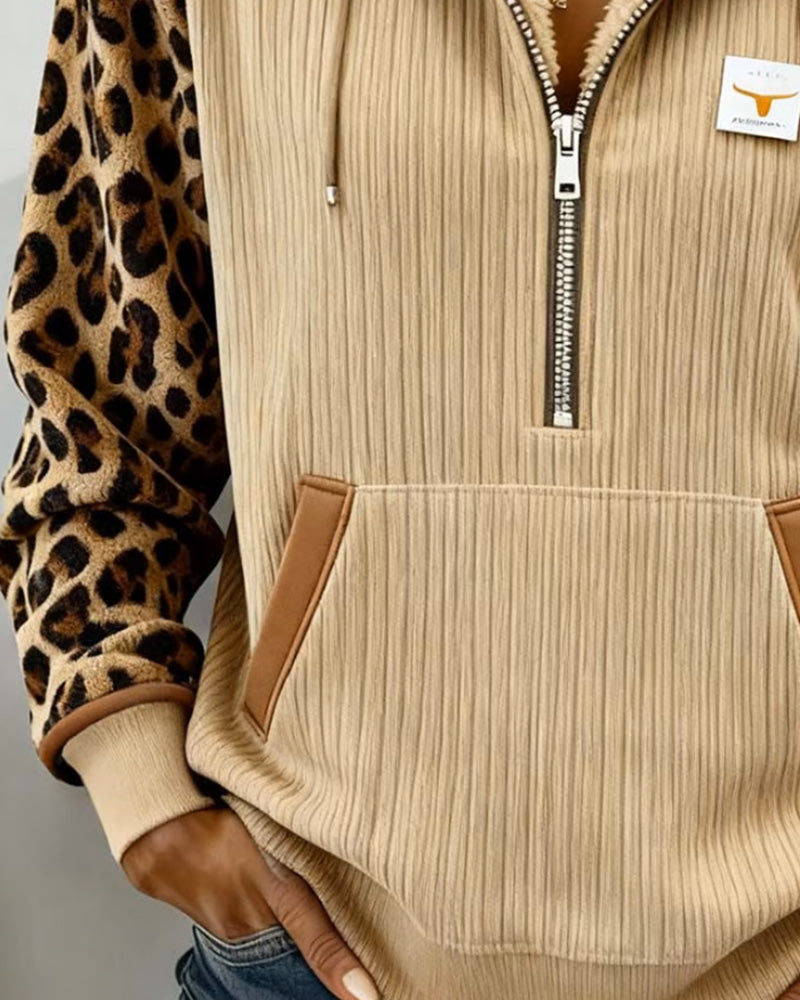 Hoodie Met Leopardprint En Fleecevoering