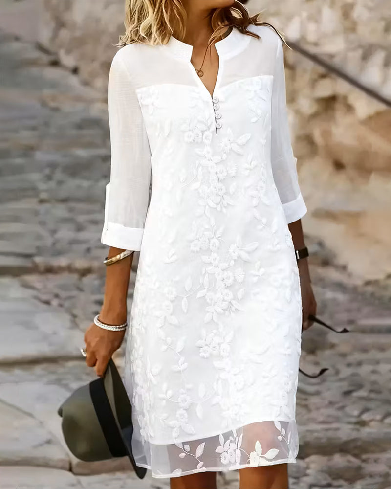 Jurk Zwaar Uitgevoerd Geborduurd Effen Kleur