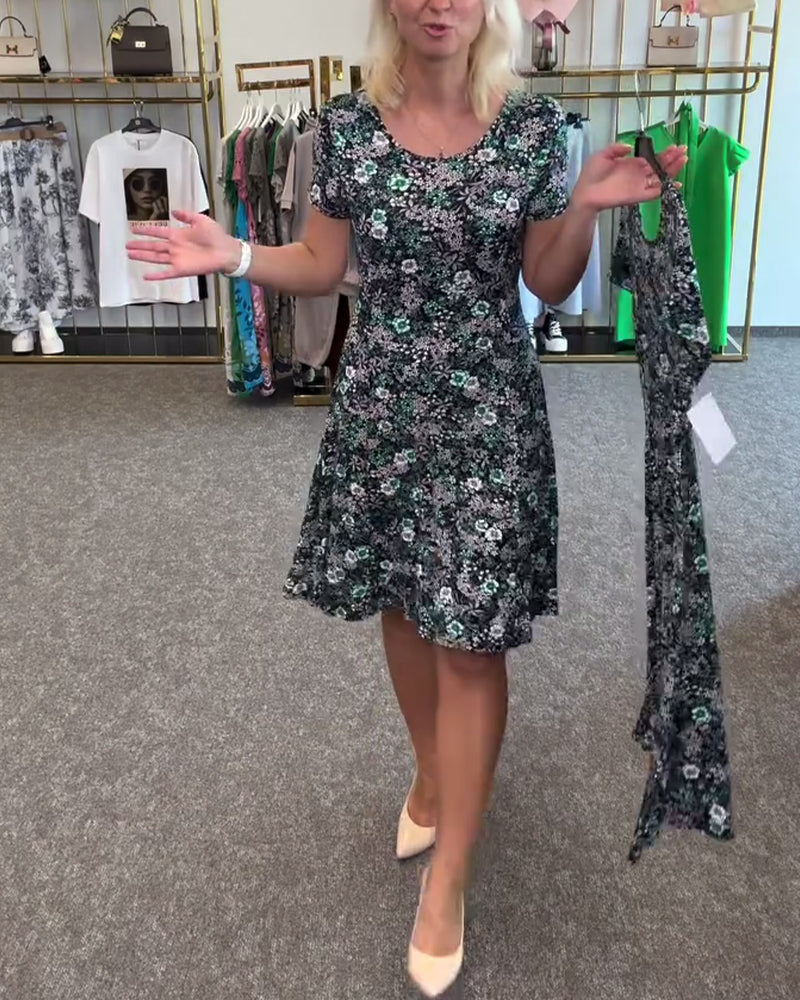 Jurk Stijlvol Smalle Taille Gedrukt